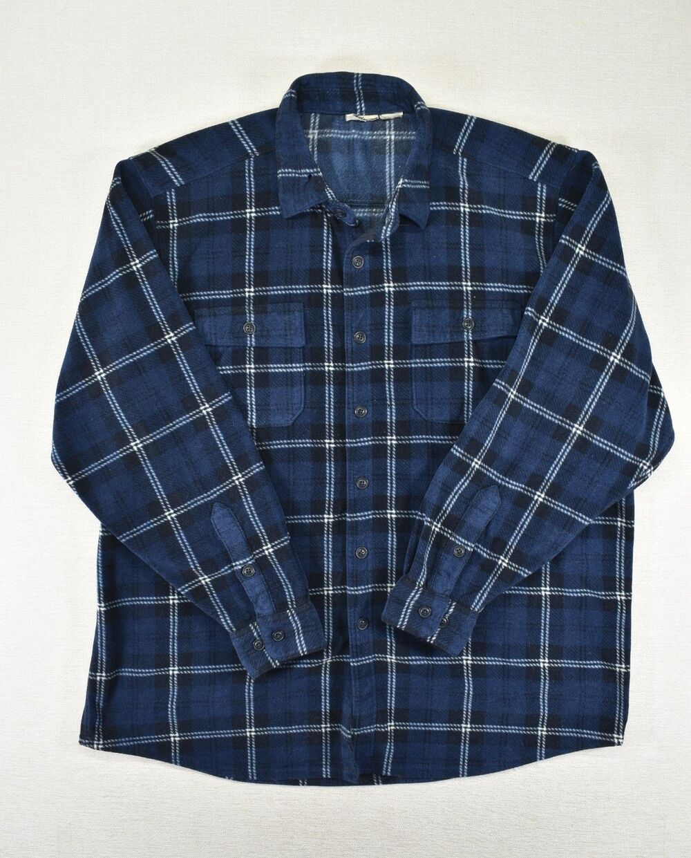LL Bean Fleece Lined Shirt Jacket Blue Plaid Mens 2XL Shacket Flannel